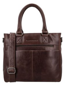 HIDE & STITCHES Skórzana torebka "Porto" w kolorze ciemnobrązowym - 35 x 28 x 9 cm rozmiar: onesize. Brązowe torebki klasyczne HIDE & STITCHES, bez wzorów, z materiału, przez ramię, bez dodatków. Za 404,99 zł.