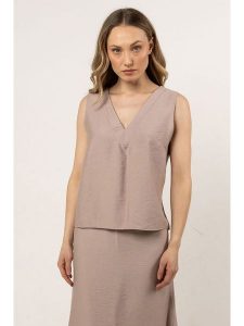 Awama Bluzka w kolorze beżowym rozmiar: XL. Brązowe bluzki Awama, xl, bez wzorów, bez kołnierzyka, bez ramiączek. Za 99,99 zł.