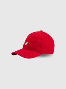 4F Czapka z daszkiem strapback uniseks - czerwona S/M (58cm). Czerwone czapki 4f, bez wzorów, z bawełny, klasyczne. Za 49,99 zł.