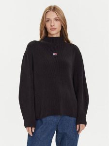 Tommy Jeans Sweter Badge DW0DW21676 Czarny Relaxed Fit. Czarne swetry klasyczne Tommy Jeans, m, z bawełny, bez kołnierzyka. Za 379,99 zł.