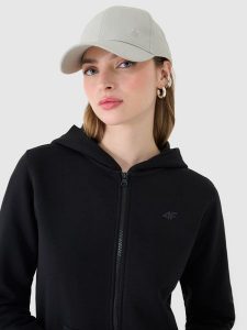 4F Bluza dresowa rozpinana z kapturem damska - czarna XS. Czarne bluzy 4f, xs, bez wzorów, z bawełny, z kapturem. Za 149,99 zł.