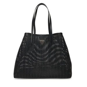Torebka Guess. Czarne shopper bag Guess, z aplikacjami, bez dodatków. Za 649,99 zł.