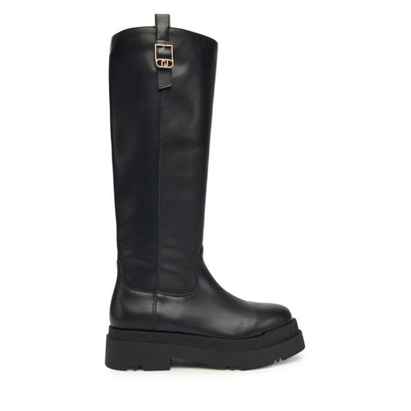 Kozaki Liu Jo. Czarne kozaki Liu Jo, bez wzorów, bez obcasa, na płaskiej podeszwie, bez zapięcia. Za 629,99 zł.