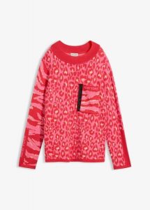 Sweter z cienkiej dzianiny ze zwierzęcym nadrukiem. Zielone swetry klasyczne bonprix, z dzianiny, bez kołnierzyka. Za 169,99 zł.