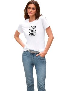 Heine Koszulka w kolorze białym rozmiar: 36. Białe bluzki Heine, bez wzorów, bez kołnierzyka, bez ramiączek. Za 48,28 zł.