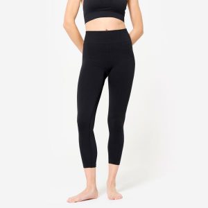 Legginsy do jogi damskie Kimjaly 7/8. Czarne legginsy KIMJALY, bez wzorów, z elastanu, z podwyższonym stanem. W wyprzedaży za 99,99 zł.