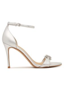 Guess Sandały FLJKBB LEL03 Srebrny. Szare sandały Guess, z aplikacjami, ze skóry, bez obcasa, na szpilce, bez zapięcia. Za 418,99 zł.
