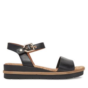 Sandały Tamaris. Czarne sandały Tamaris, bez wzorów, bez obcasa, na koturnie, bez zapięcia. Za 319,99 zł.