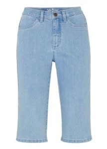Bermudy jeansowe ze stretchem. Niebieskie jeansy bonprix, bez wzorów, z jeansu. Za 77,99 zł.