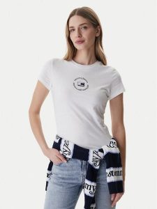 Tommy Jeans T-Shirt DW0DW22273 Biały Slim Fit. Białe t-shirty Tommy Jeans, l, bez wzorów, z bawełny, bez kołnierzyka, bez ramiączek. Za 129,99 zł.