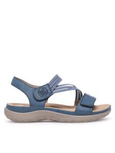 Rieker Sandały 64870-14 Niebieski. Niebieskie sandały Rieker, bez wzorów, z materiału, bez obcasa, na płaskiej podeszwie, bez zapięcia. Za 319,99 zł.