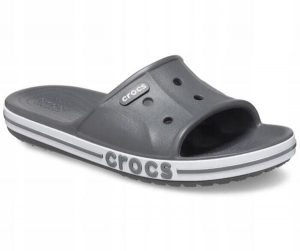 Klapki Dla Dorosłych Crocs Bayaband Slide. Białe klapki Crocs, bez wzorów, z materiału, bez obcasa. Za 119,99 zł.
