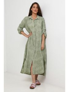 Rodier Lin Lniana sukienka w kolorze khaki rozmiar: S/M. Brązowe sukienki Rodier Lin, m, bez wzorów, ze lnu, bez kołnierzyka, bez ramiączek, maxi. Za 188,85 zł.
