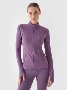 4F Bluza treningowa slim szybkoschnąca damska - fioletowa XS. Fioletowe bluzy 4f, xs, bez wzorów, z dzianiny, bez kaptura. Za 99,99 zł.