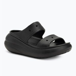 Klapki damskie Crocs Classic Crush Sandal. Czarne klapki Crocs, bez wzorów, bez obcasa. Za 189,00 zł.