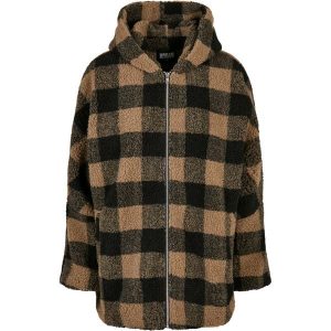 Damski polar Urban Classics hooded oversized check sherpa. Brązowe kurtki Urban Classics, na zimę, bez wzorów, z polaru, bez kaptura. Za 422,00 zł.