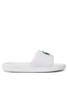 Lacoste Klapki Serve Slide 1.0 123 1 Cuj 745CUJ0012-082 Biały. Białe klapki Lacoste, bez wzorów, ze skóry, bez obcasa. Za 189,99 zł.
