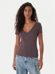 Tommy Jeans T-Shirt Essential DW0DW17385 Brązowy Slim Fit. Brązowe t-shirty Tommy Jeans, m, bez wzorów, z bawełny, bez kołnierzyka, bez ramiączek. Za 149,99 zł.