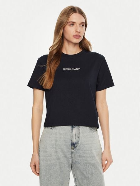 Guess Jeans T-Shirt W5RI42 K8HM0 Niebieski Regular Fit. Niebieskie t-shirty Guess Jeans, l, z aplikacjami, z bawełny, bez kołnierzyka, bez ramiączek. Za 79,99 zł.