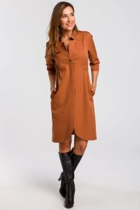 Sukienka marynarka elegancka żakietowa asymetryczna brązowa. Brązowe sukienki Stylove, do pracy, l, bez wzorów, z elastanu, biznesowe, z asymetrycznym kołnierzem, bez ramiączek, midi, asymetryczne. Za 329,00 zł.