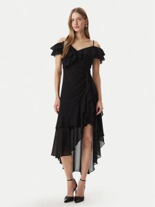 Morgan Sukienka koktajlowa 251-RJOLIE Czarny Regular Fit. Czarne kombinezony Morgan, bez wzorów, z syntetyku, wizytowe, bez kołnierzyka, bez ramiączek. Za 399,99 zł.