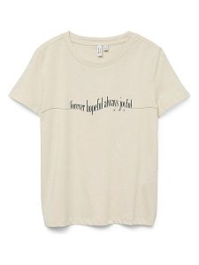 Vero Moda Koszulka w kolorze beżowym rozmiar: XS. Brązowe bluzki Vero Moda, xs, bez wzorów, z bawełny, bez kołnierzyka, bez ramiączek. Za 39,49 zł.
