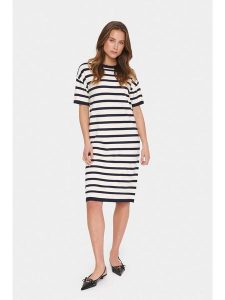 SAINT TROPEZ Sukienka w kolorze biało-czarnym rozmiar: M. Białe sukienki Saint Tropez, na co dzień, m, bez wzorów, z wiskozy, klasyczne, bez kołnierzyka, bez ramiączek, midi, proste. Za 126,99 zł.