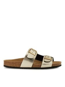 Geox Klapki D Brionia D35LSL 000BN C2012 Złoty. Żółte klapki Geox, bez wzorów, ze skóry, bez obcasa. Za 319,99 zł.