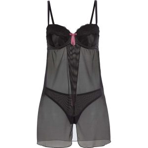 Koszulka "babydoll" + stringi (2 części) bonprix czarny. Koszule nocne marki bonprix. Za 49,99 zł.