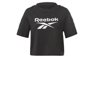 Koszulka treningowa damska Reebok TE Tape Pack Tee. Czarne bluzki Reebok, xs, bez wzorów, sportowe, bez kołnierzyka, bez ramiączek. Za 35,24 zł.