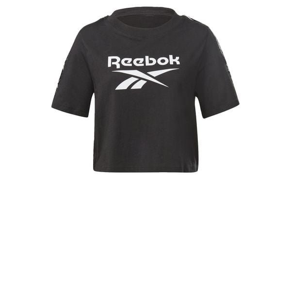 Koszulka treningowa damska Reebok TE Tape Pack Tee. Czarne bluzki Reebok, xs, bez wzorów, sportowe, bez kołnierzyka, bez ramiączek. Za 35,24 zł.