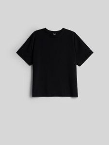4F T-shirt loose gładki damski - czarny L. Czarne t-shirty 4f, l, bez wzorów, z bawełny, bez kołnierzyka, bez ramiączek. Za 79,99 zł.