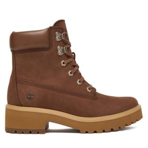 Trzewiki Timberland. Brązowe botki Timberland, bez wzorów, bez obcasa, na płaskiej podeszwie, bez zapięcia. Za 599,99 zł.