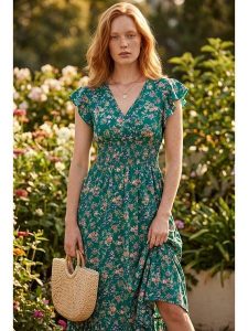 SOULSHAE Sukienka w kolorze zielonym rozmiar: XXL/3XL. Zielone sukienki SOULSHAE, xl, bez wzorów, bez kołnierzyka, bez ramiączek, maxi. Za 204,95 zł.