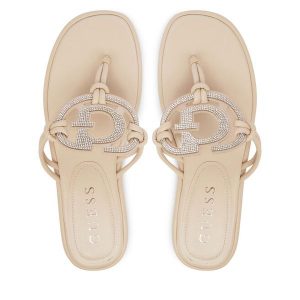 Japonki Guess. Brązowe klapki Guess, z aplikacjami, bez obcasa. Za 343,99 zł.