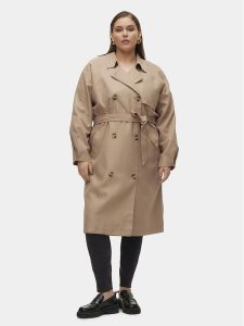 Vero Moda Curve Trencz Doreen 10307261 Beżowy Regular Fit. Brązowe płaszcze Vero Moda Curve, bez wzorów, z syntetyku, bez kaptura. Za 239,99 zł.