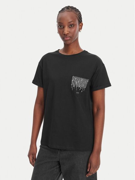 Liu Jo T-Shirt WA6372 JS923 Czarny Regular Fit. Czarne t-shirty Liu Jo, xl, bez wzorów, z bawełny, bez kołnierzyka, bez ramiączek. Za 299,99 zł.