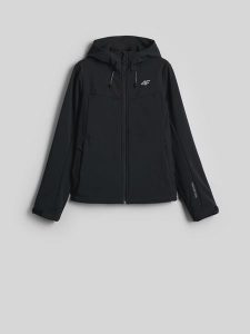4F Kurtka softshell wiatroodporna damska - czarny XS. Czarne kurtki 4f, xs, bez wzorów, z softshellu, bez kaptura. Za 299,99 zł.