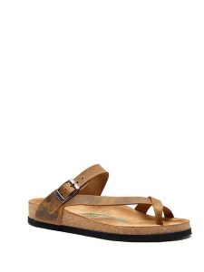 Comfortfusse Skórzane japonki w kolorze jasnobrązowym rozmiar: 39. Brązowe klapki Comfortfüße, bez wzorów, ze skóry, z otwartym noskiem, bez obcasa. Za 252,99 zł.