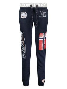 Geographical Norway Spodnie dresowe "Moliere" w kolorze granatowym rozmiar: M. Niebieskie spodnie dresowe Geographical Norway, m, z aplikacjami, z dresówki. Za 101,23 zł.