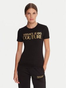 Versace Jeans Couture T-Shirt 79HAHT02 CJ03T Czarny Regular Fit. Czarne t-shirty Versace Jeans Couture, s, bez wzorów, z bawełny, bez kołnierzyka, bez ramiączek. Za 269,99 zł.