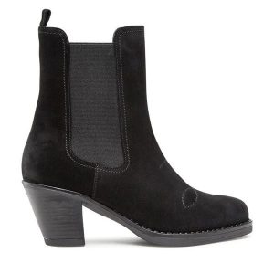 Botki Simple. Czarne botki Simple, bez wzorów, bez obcasa, na słupku, bez zapięcia. Za 479,99 zł.
