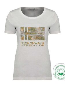 Geographical Norway Koszulka "Jwild" w kolorze białym rozmiar: L. Białe bluzki Geographical Norway, l, bez wzorów, z bawełny, bez kołnierzyka, bez ramiączek. Za 65,85 zł.