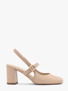 Beżowe czółenka typu slingback LUIZA. Brązowe czółenka Ryłko, bez wzorów, z gumy, bez obcasa, na obcasie, bez zapięcia. W wyprzedaży za 299,99 zł.
