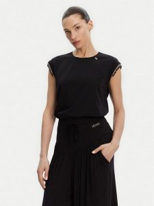 Liu Jo Bluzka WA5158 J5003 Czarny Regular Fit. Czarne bluzki Liu Jo, s, bez wzorów, z bawełny, bez kołnierzyka, bez ramiączek. Za 229,99 zł.