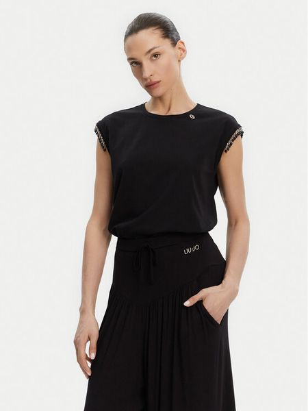 Liu Jo Bluzka WA5158 J5003 Czarny Regular Fit. Czarne bluzki Liu Jo, l, bez wzorów, z bawełny, bez kołnierzyka, bez ramiączek. Za 189,99 zł.