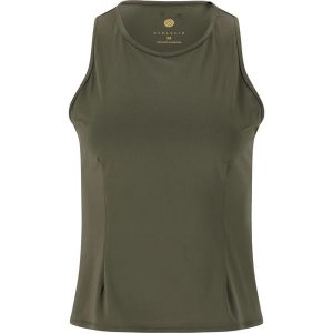 Damski tank top Athlecia Delrey. Zielone topy Athlecia, bez wzorów, sportowe, bez kołnierzyka, bez ramiączek. Za 122,50 zł.
