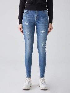 LTB Dżinsy "Amy X" - Skinny fit - w kolorze niebieskim rozmiar: W25/L30. Niebieskie jeansy LTB, z aplikacjami, ze skóry, z podwyższonym stanem. Za 70,24 zł.