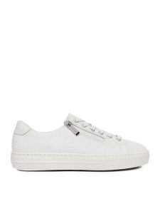 Rieker Tenisówki L59L1-83 Biały. Białe trampki Rieker, bez wzorów, ze skóry, bez zapięcia. Za 359,99 zł.