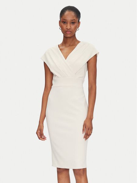 Rinascimento Sukienka koktajlowa CFC0122760003 Beżowy Regular Fit. Brązowe kombinezony Rinascimento, l, bez wzorów, z syntetyku, wizytowe, bez kołnierzyka, bez ramiączek. Za 249,99 zł.